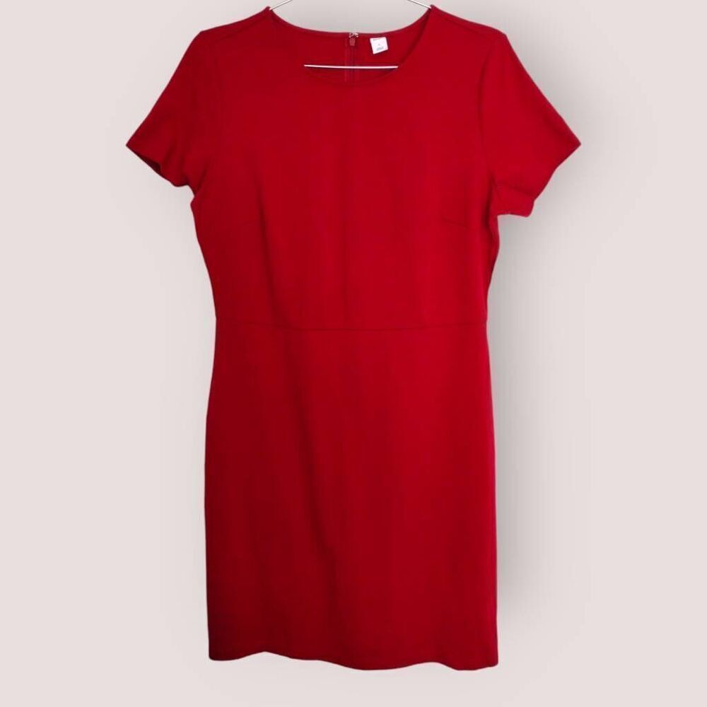 GAP Old Navy Womens Dress Sz Large Red Knit Sheath Short Sleeves Business Preppy